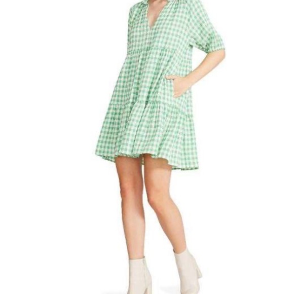 BB Dakota Picnic Ready Green Gingham Dress - size small - Picture 3 of 5